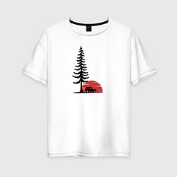 Женская футболка оверсайз Внедорожник и дерево