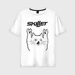 Футболка оверсайз женская Skillet - rock cat, цвет: белый