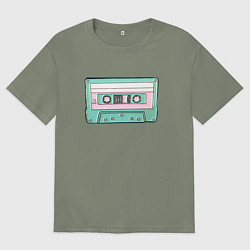 Футболка оверсайз женская Музыкальная кассета - олды поймут, цвет: авокадо