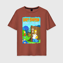 Женская футболка оверсайз Барт Симпсон дурит своего батю - розыгрыш