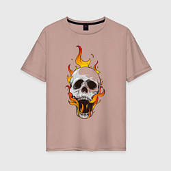 Женская футболка оверсайз Череп покрыт огнём
