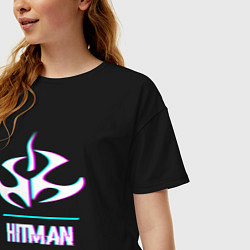 Футболка оверсайз женская Hitman в стиле glitch и баги графики, цвет: черный — фото 2