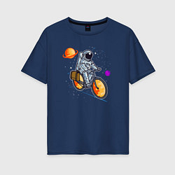 Футболка оверсайз женская Космонавт едет на велосипеде, цвет: тёмно-синий