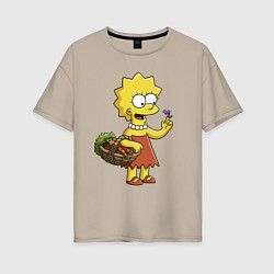 Женская футболка оверсайз Lisa Simpson с гусеницей на даче