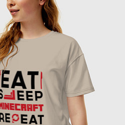 Футболка оверсайз женская Надпись: eat sleep Minecraft repeat, цвет: миндальный — фото 2