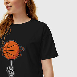 Футболка оверсайз женская Баскетбольный мяч на костлявой руке, цвет: черный — фото 2