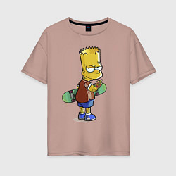 Женская футболка оверсайз Барт Симпсон со скейтбордом - жест