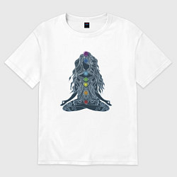 Футболка оверсайз женская Йога - чакры по цветам, цвет: белый