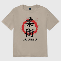 Футболка оверсайз женская Jiu jitsu red splashes logo, цвет: миндальный