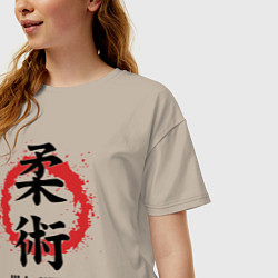 Футболка оверсайз женская Jiu jitsu red splashes logo, цвет: миндальный — фото 2