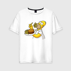 Женская футболка оверсайз Гомер Симпсон набил рот картофелем фри