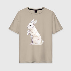 Женская футболка оверсайз Белый милый кролик