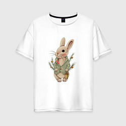 Женская футболка оверсайз Кролик с фонариком новогодний