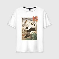 Женская футболка оверсайз Панда и бабочка - Японская гравюра Укиё Э