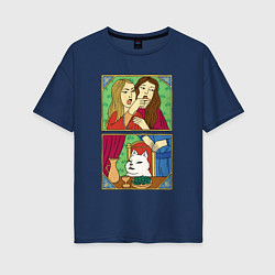 Женская футболка оверсайз Женщина кричит на кота - Мем в средневековом стиле