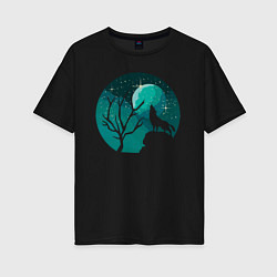 Женская футболка оверсайз Луна волк и лес
