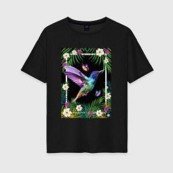 Футболка оверсайз женская Колибри в тропиках, цвет: черный