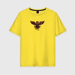 Женская футболка оверсайз Летящая сова и силуэт оленя в осеннем лесу