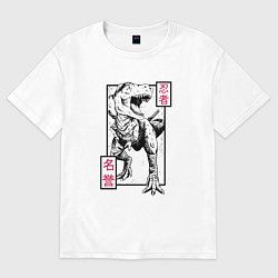 Женская футболка оверсайз Динозавр Тирекс ниндзя в стиле Укиё Э