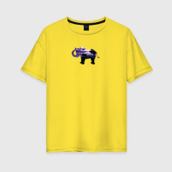 Женская футболка оверсайз Силуэт слона и фиолетовый пейзаж
