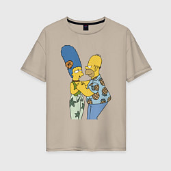 Женская футболка оверсайз Гомер Симпсон танцует со своей женой Мардж