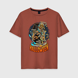 Женская футболка оверсайз Хэллоуин - мумия на фоне гроба