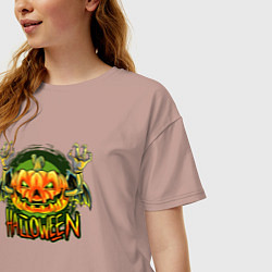 Футболка оверсайз женская Кислотная тыква Halloween, цвет: пыльно-розовый — фото 2