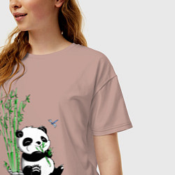 Футболка оверсайз женская Панда бамбук и стрекоза, цвет: пыльно-розовый — фото 2