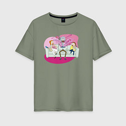 Женская футболка оверсайз Summer, Rick, Morty and monster