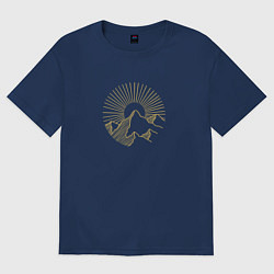 Футболка оверсайз женская Горы и солнце в круге, цвет: тёмно-синий