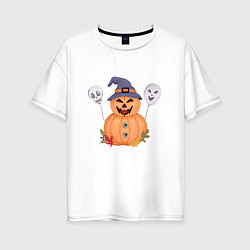 Женская футболка оверсайз Тыква с шариками на хэллоуин