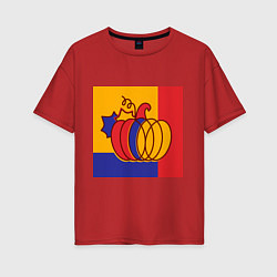Футболка оверсайз женская Тыква трехцветная винтаж, цвет: красный