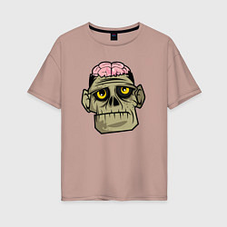 Женская футболка оверсайз Череп зомби с мозгами