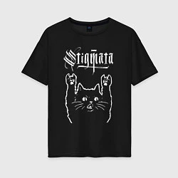 Футболка оверсайз женская Stigmata рок кот, цвет: черный