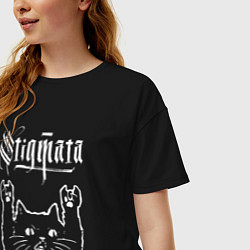 Футболка оверсайз женская Stigmata рок кот, цвет: черный — фото 2