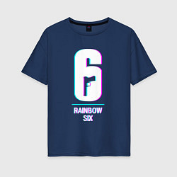 Футболка оверсайз женская Rainbow Six в стиле glitch и баги графики, цвет: тёмно-синий