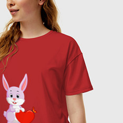Футболка оверсайз женская Кролик с сердцем, цвет: красный — фото 2