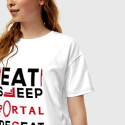 Футболка оверсайз женская Надпись: eat sleep Portal repeat, цвет: белый — фото 2