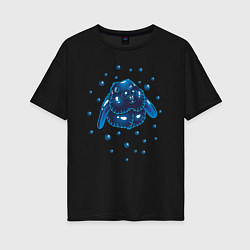 Женская футболка оверсайз Символ 2023 - Черный водяной кролик ловит капли