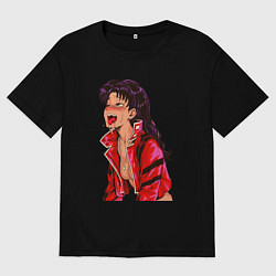Футболка оверсайз женская Мисато Кацураги ahegao, цвет: черный