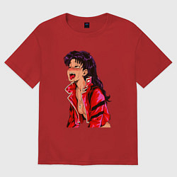 Футболка оверсайз женская Мисато Кацураги ahegao, цвет: красный