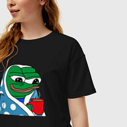 Футболка оверсайз женская Frog Pepe мем, цвет: черный — фото 2