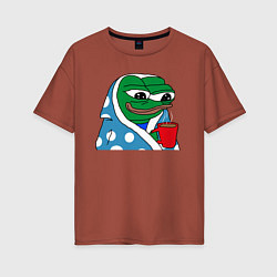 Футболка оверсайз женская Frog Pepe мем, цвет: кирпичный