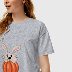 Футболка оверсайз женская Кролик с тыквой, цвет: меланж — фото 2
