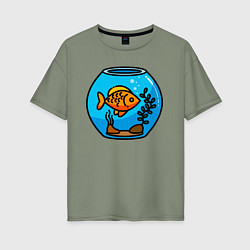 Женская футболка оверсайз Аквариум с золотой рыбкой