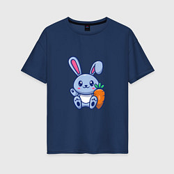 Футболка оверсайз женская Заяц с морковкой, цвет: тёмно-синий