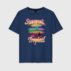 Женская футболка оверсайз Пальмы на закате в тропиках