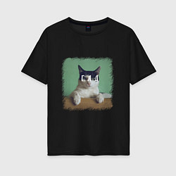 Женская футболка оверсайз Мем - голодный кот