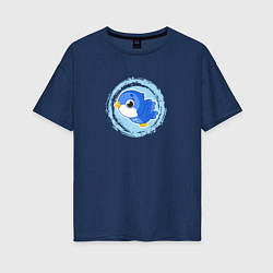 Женская футболка оверсайз Мультяшная голубая птичка
