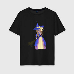 Женская футболка оверсайз Ведьмочка в шляпе с метлой